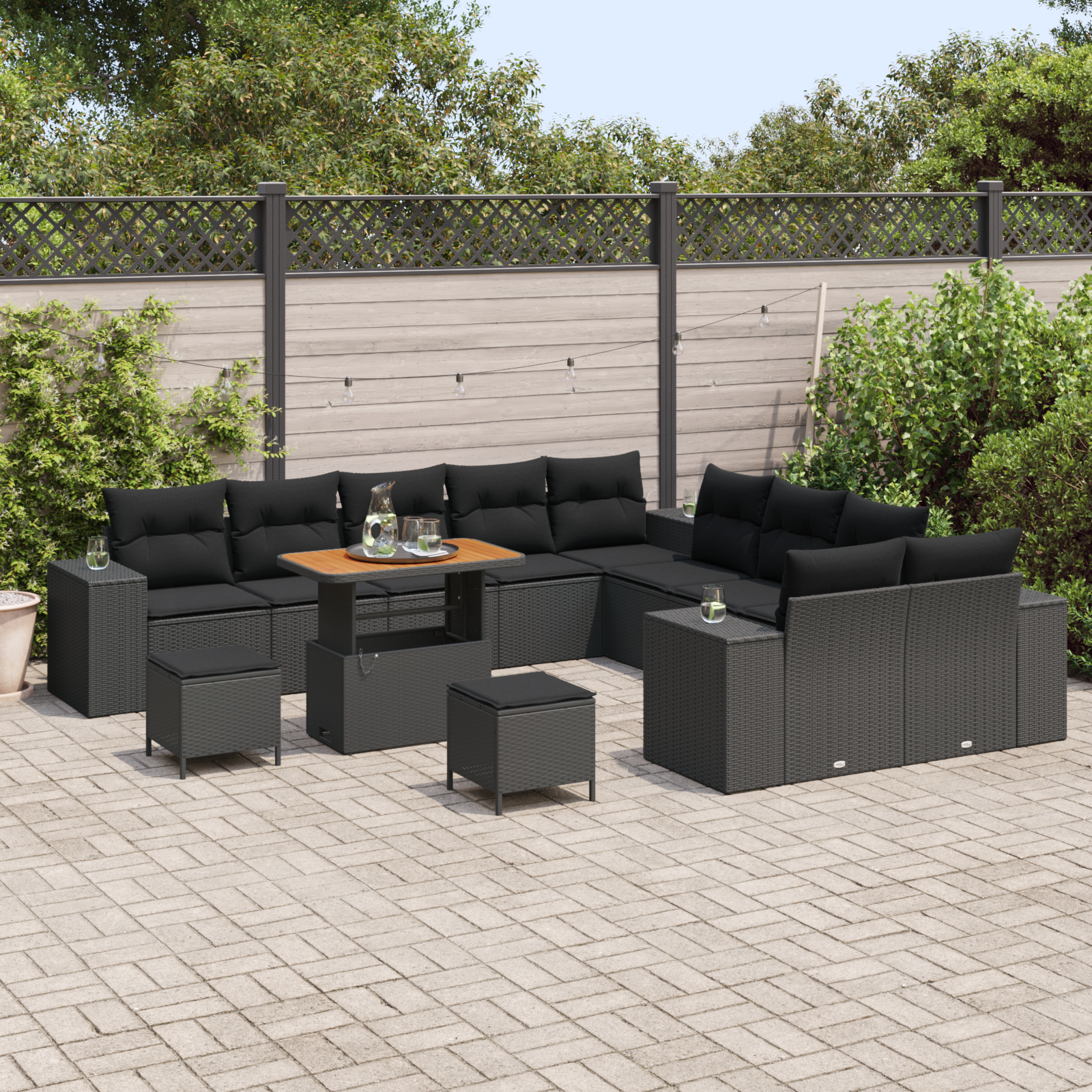 Sodo Sofų Rinkinys su pagalve 13 pcs Juoda 90 x 55 x 71 cm