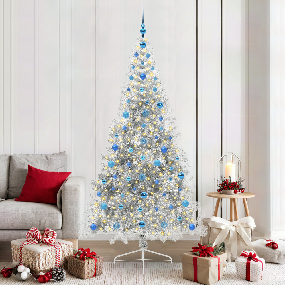 Artificial Pre-Lit Christmas Tree Silver 210 cm PET