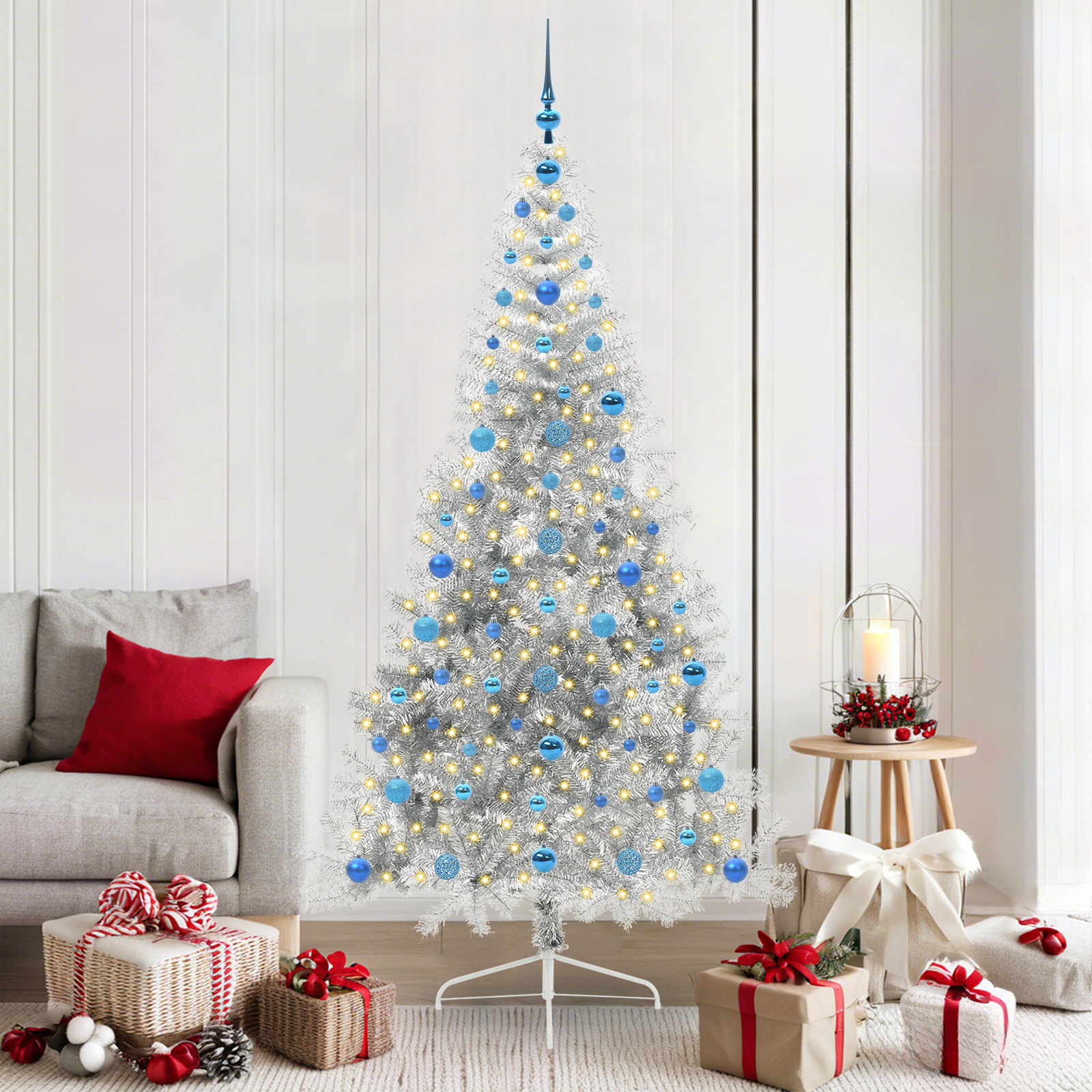 Artificial Pre-Lit Christmas Tree Silver 210 cm PET