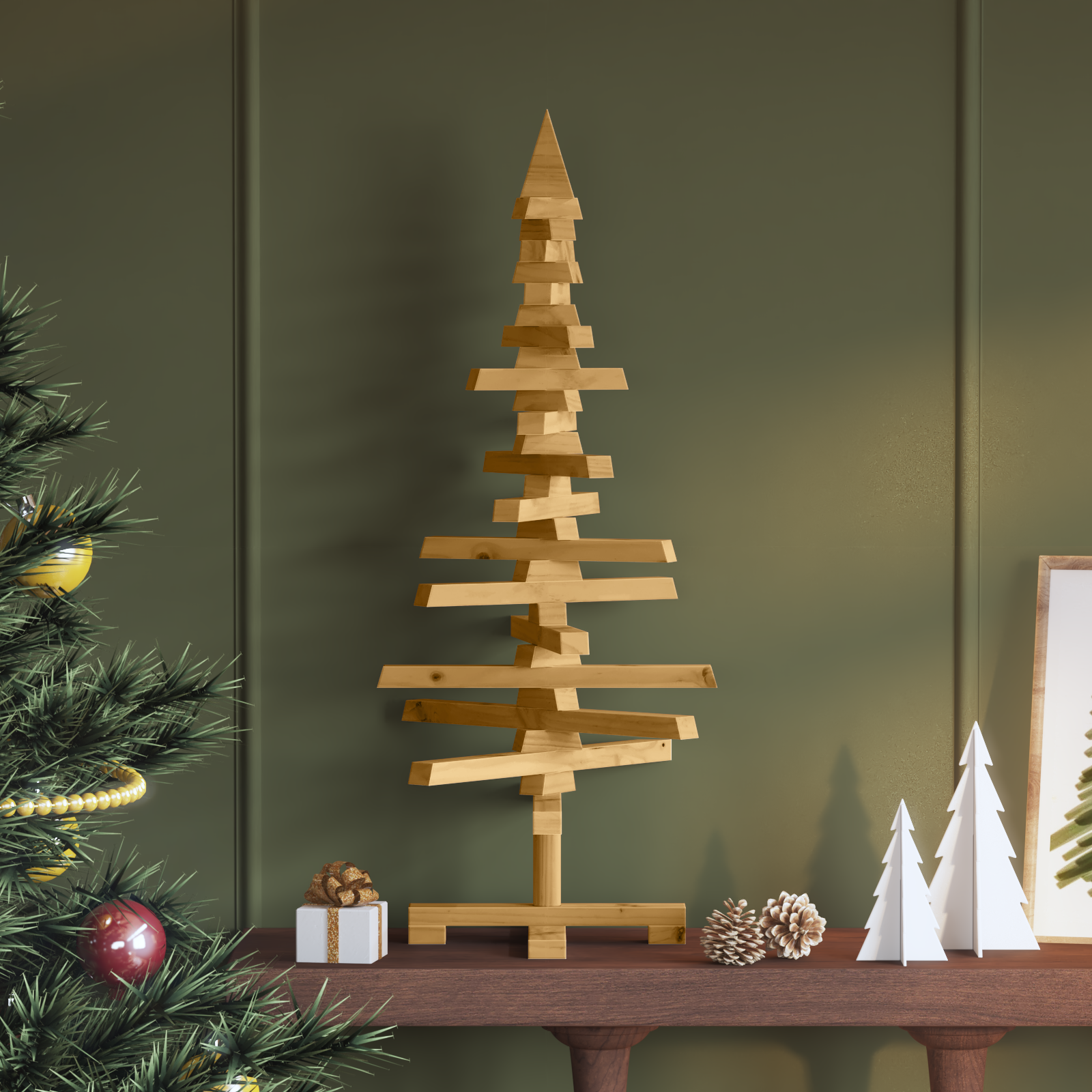 Koka Ziemassvētku eglīte ar statīvu Brūna 90 cm Masīva priede