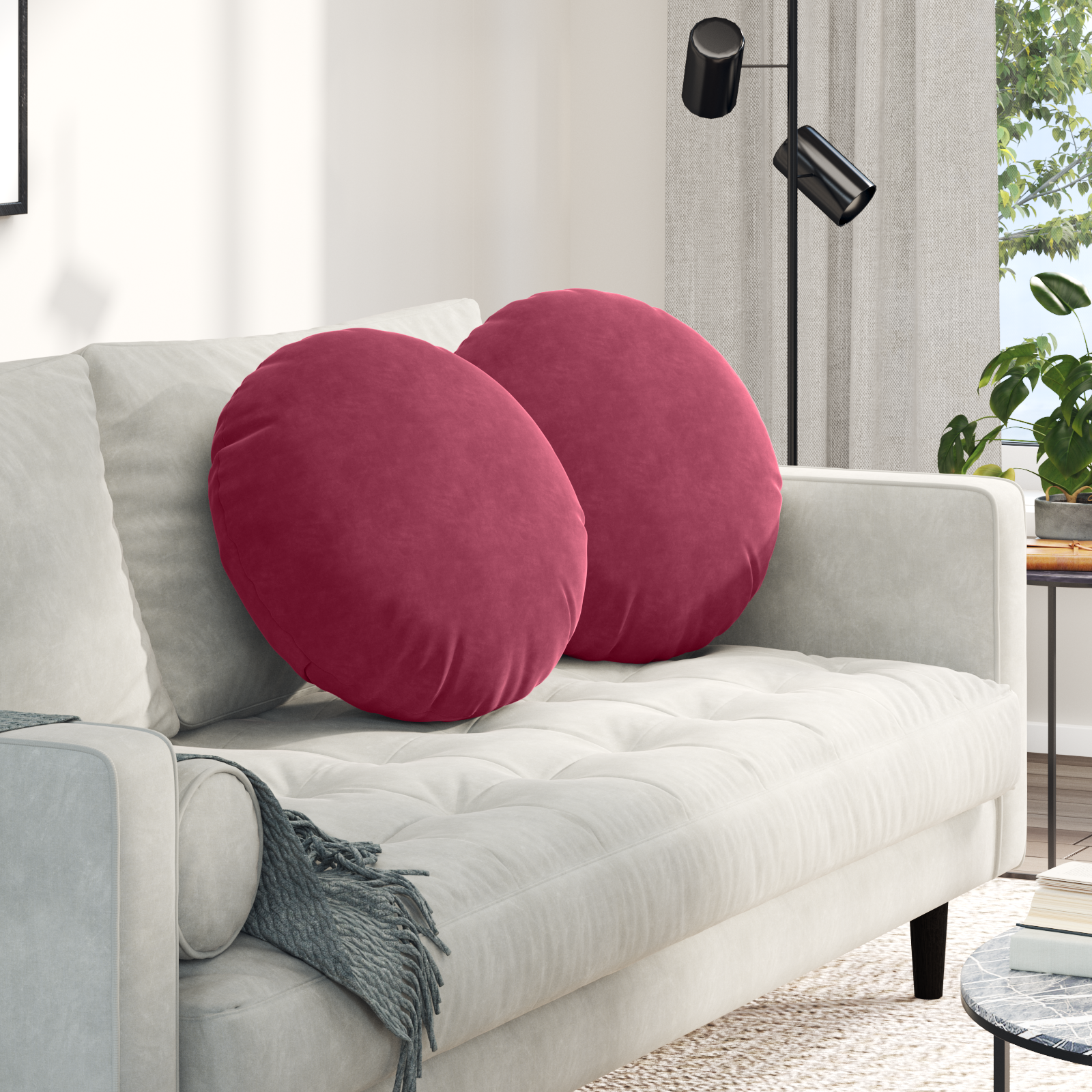 Sėdynių pagalvėlės 2 pcs Vyno raudona Ø 40 x 13 cm Aksomas