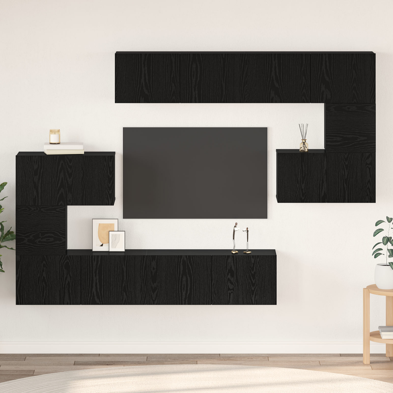 TV spintelių komplektas 8 pcs Juodas ąžuolas Apdirbta mediena