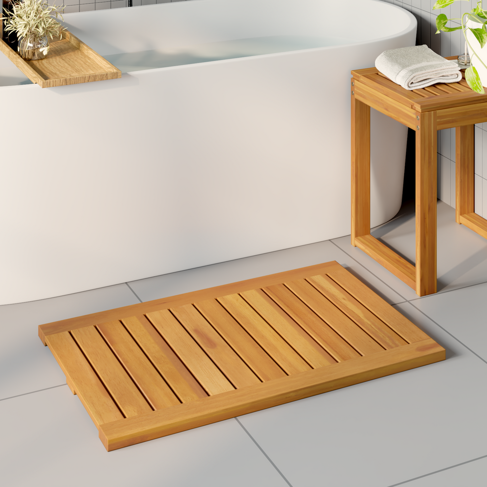 Bath Mat Simple Brown 80 x 50 cm Wood