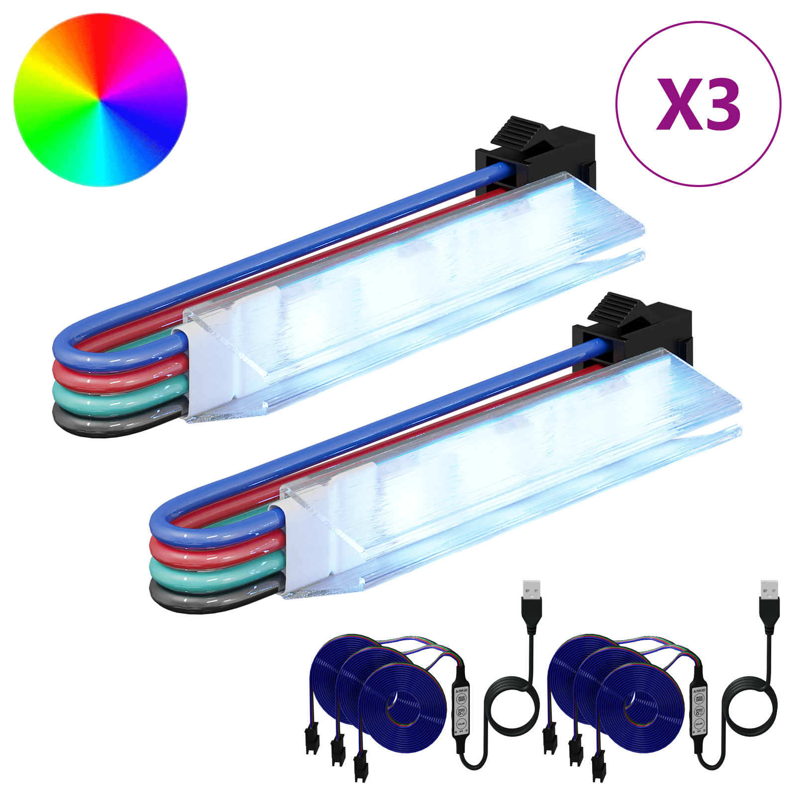 LED sloksne 2 gab. Melna un daudzkrāsaina 1745 mm