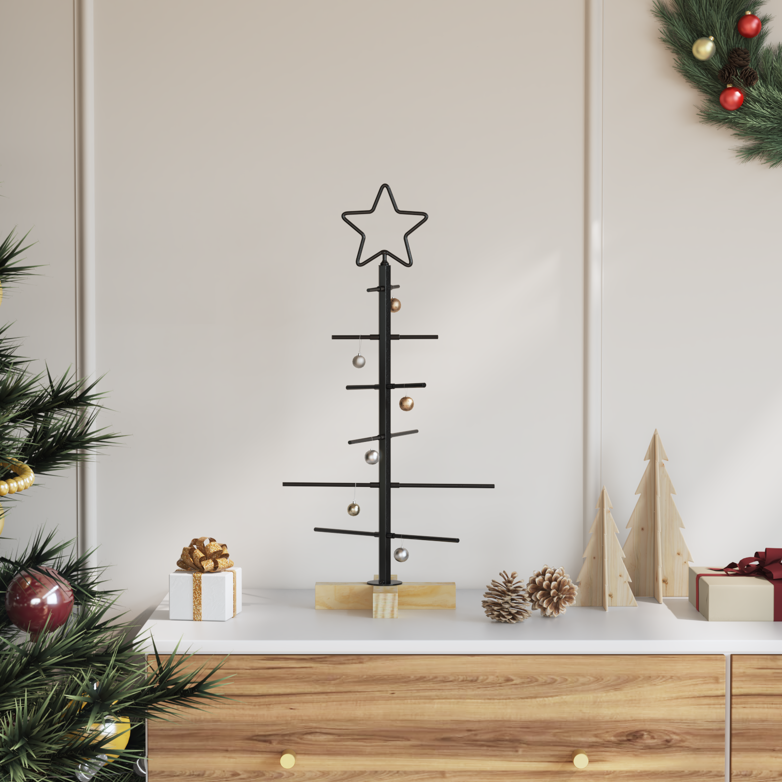 Metal Christmas tree with stand Black 59.5 cm