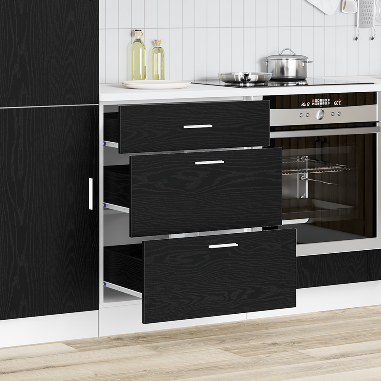 Kitchen Base Cabinet with Drawer Riga Black Oak