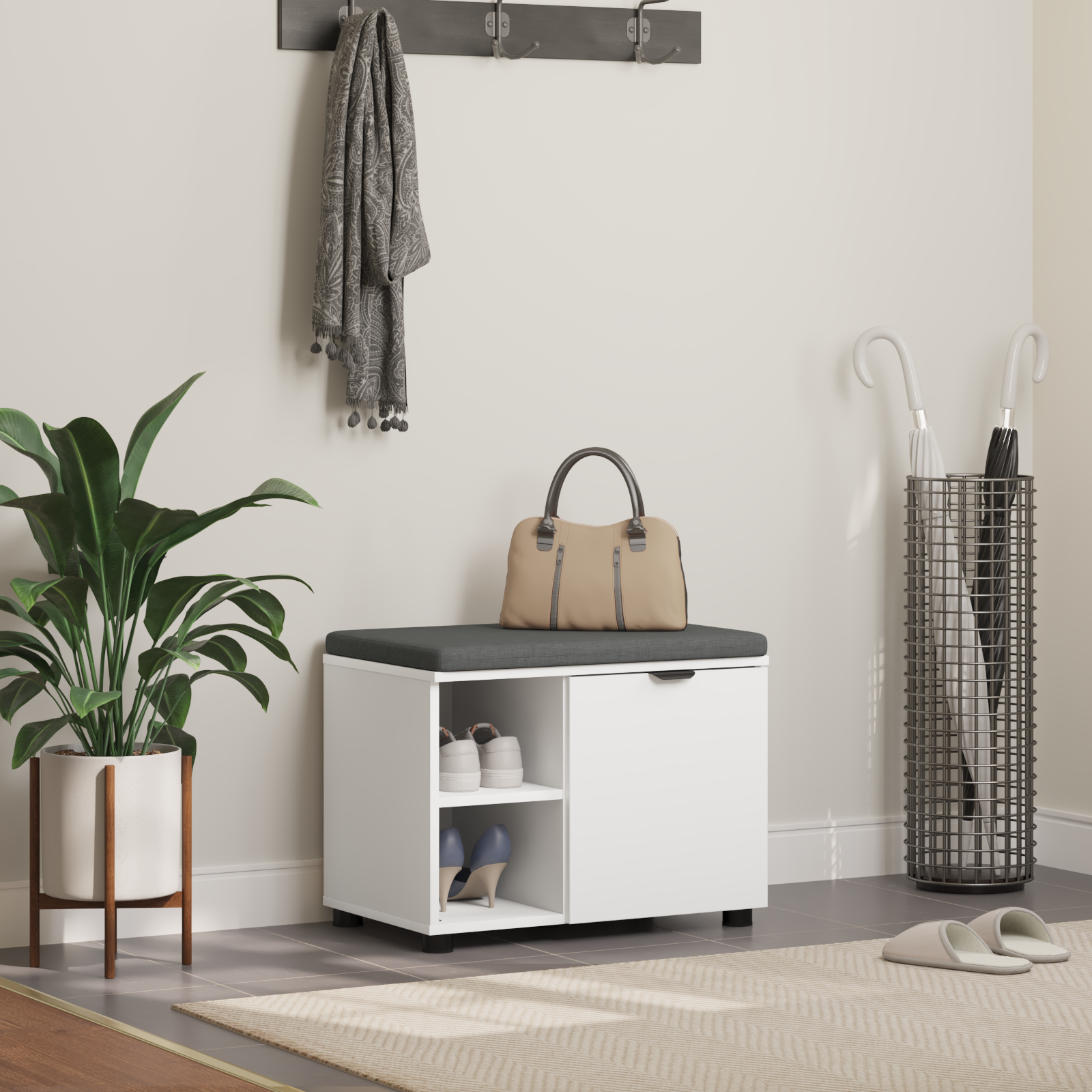 Koridora sols ar spilvenu un plauktu Balts 60 x 38 x 46 cm