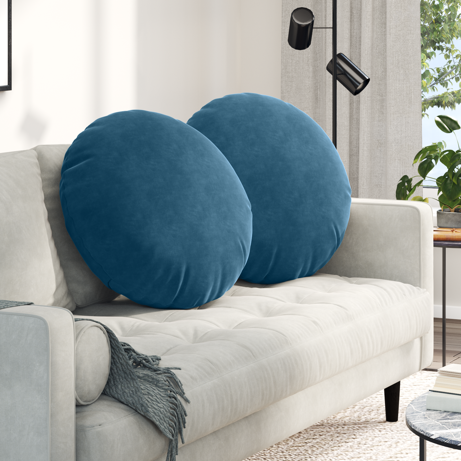 Sėdynių pagalvėlės 2 pcs Mėlyna Ø 40 x 13 cm Aksomas