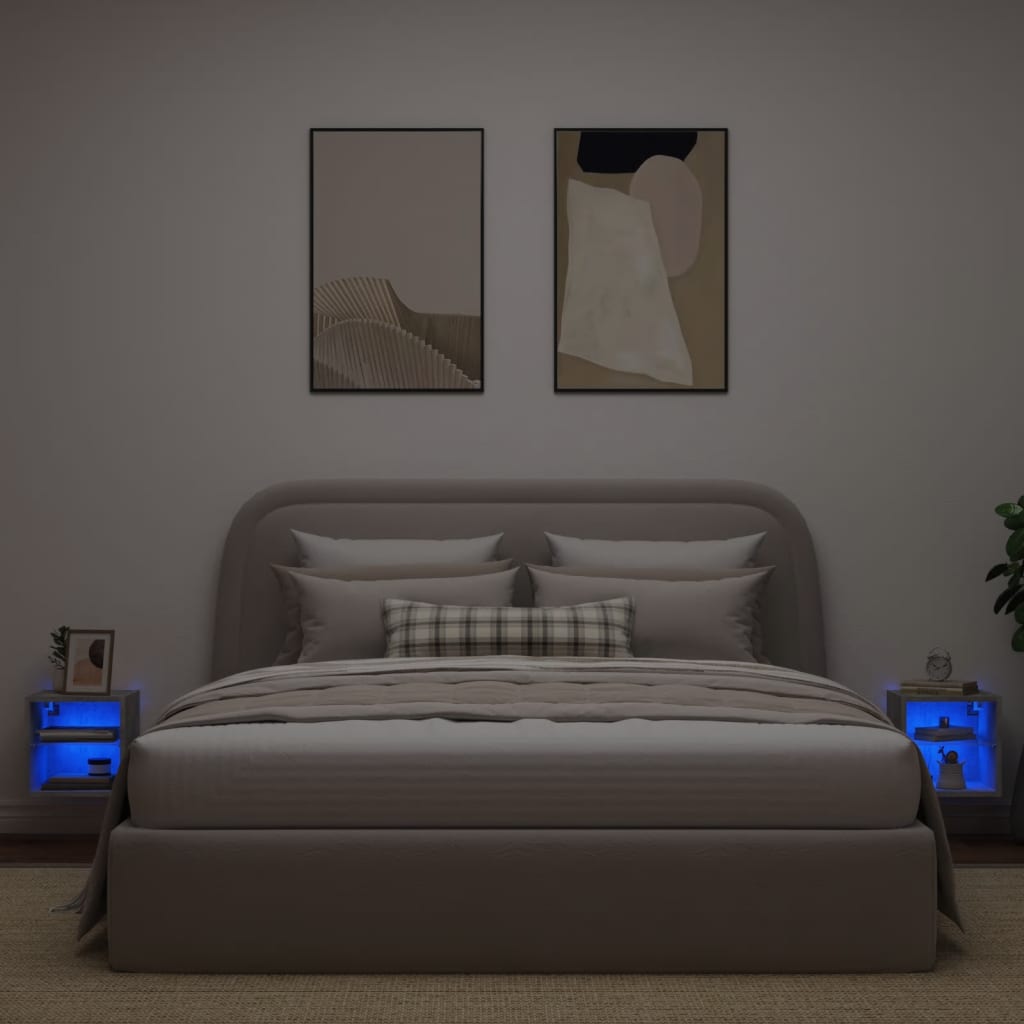 Sieninės TV spintelės su LED, 2vnt., betono, 30x28,5x30cm