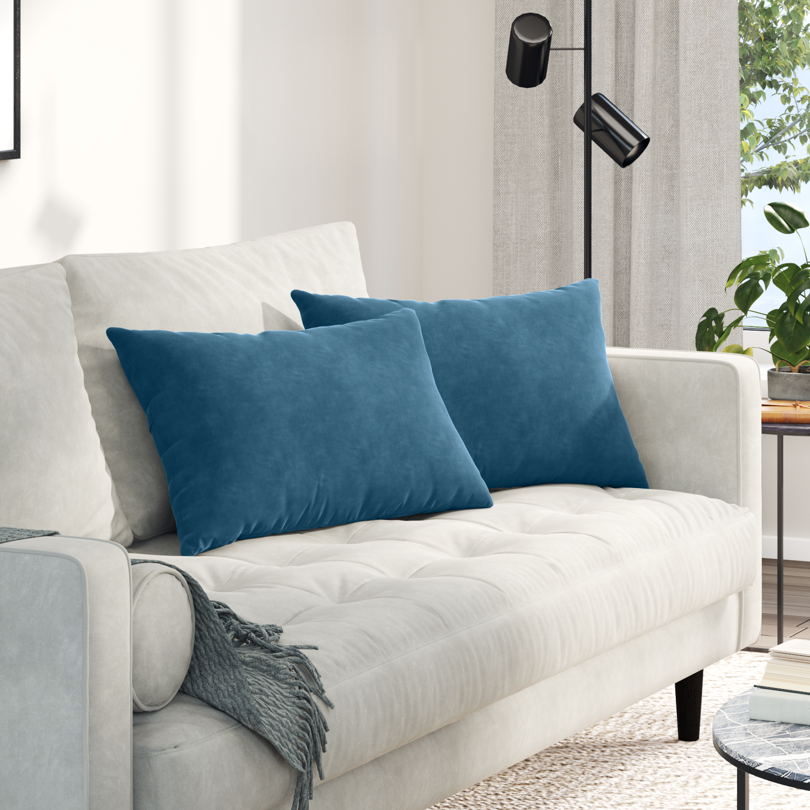 Sofa Cushions 2 pcs Blue 60 x 40 cm Corduroy fabric