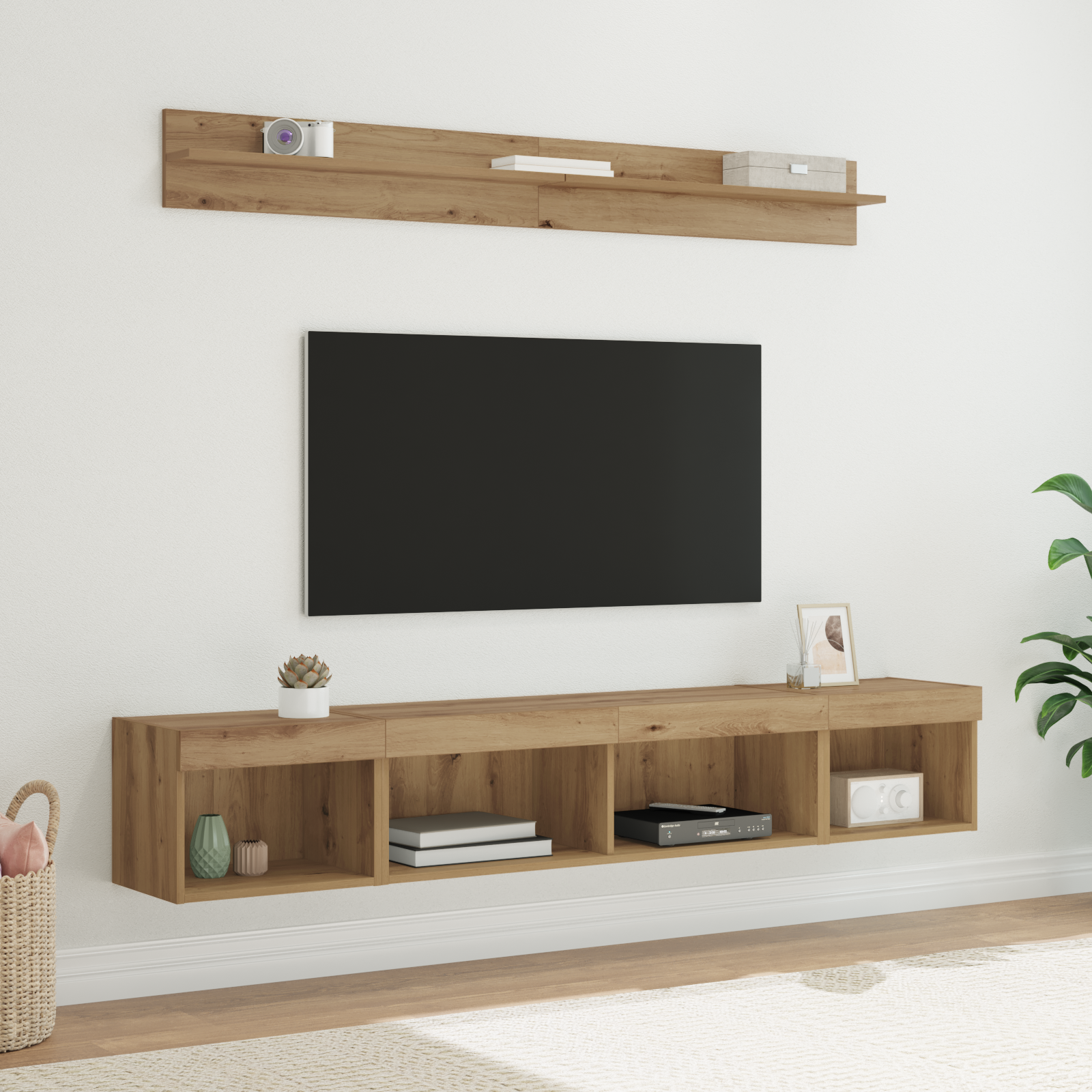 TV sieninio kabineto komplektas su LED 5 pcs Amatininkų ąžuolas