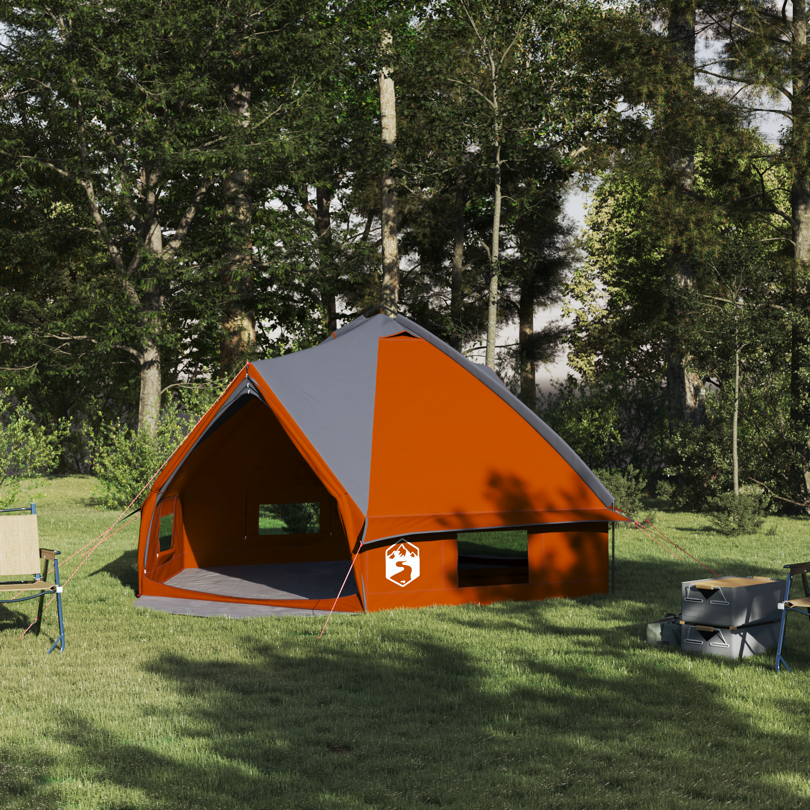 Teepee palapinė su stogu Pilka ir oranžinė 490 x 410 x 210 cm