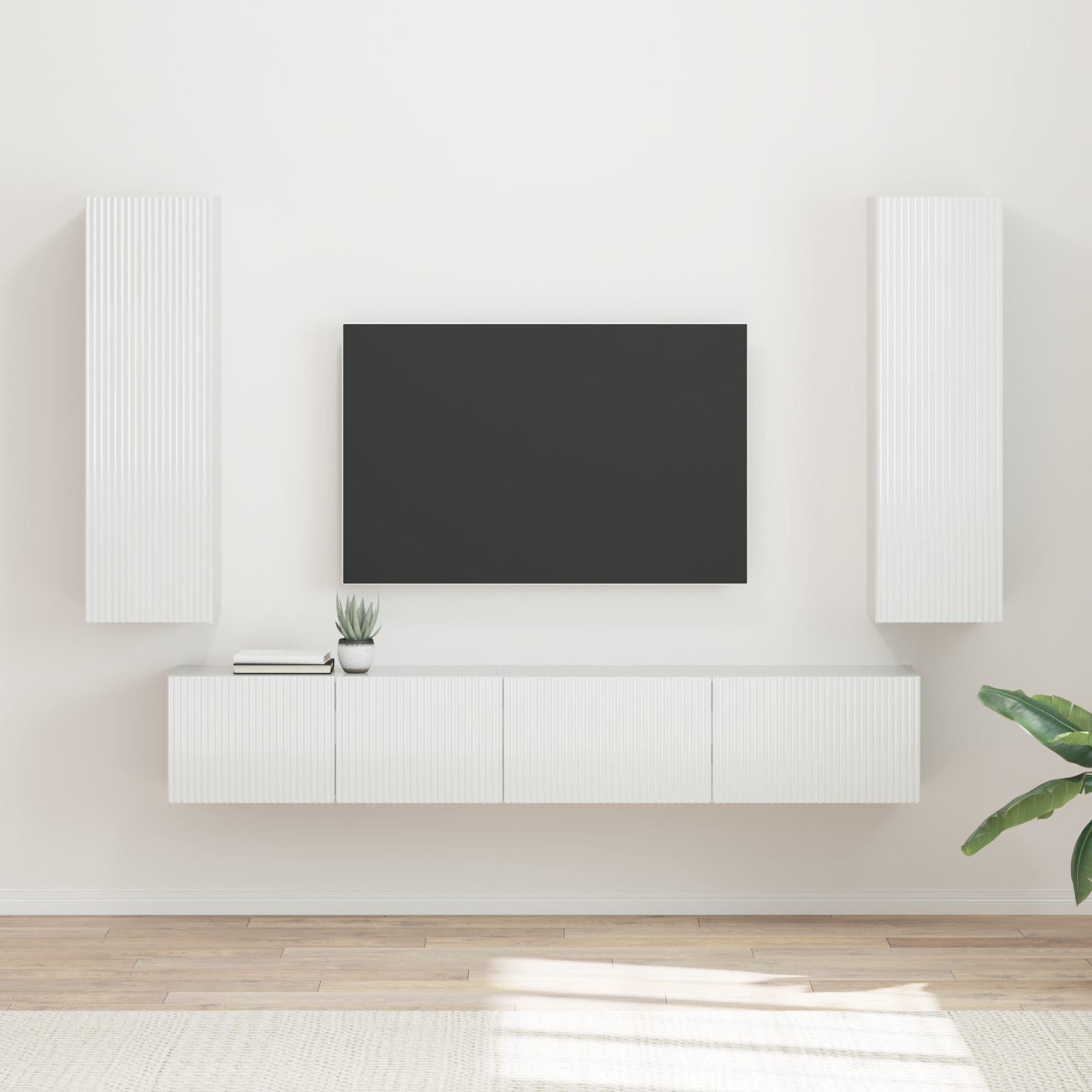 TV spintelių komplektas 3 pcs Aukštai blizganti balta