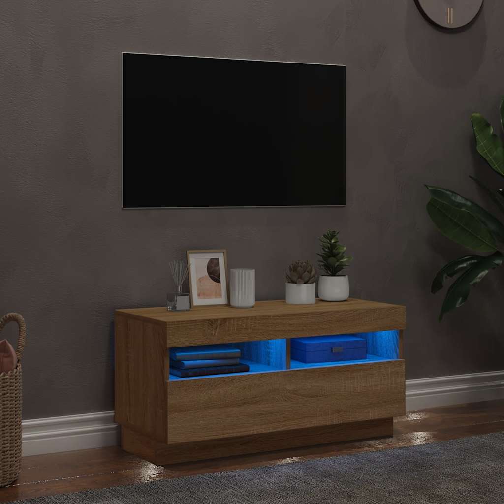 Televizoriaus spintelė su LED, sonoma ąžuolo, 80x35x40cm