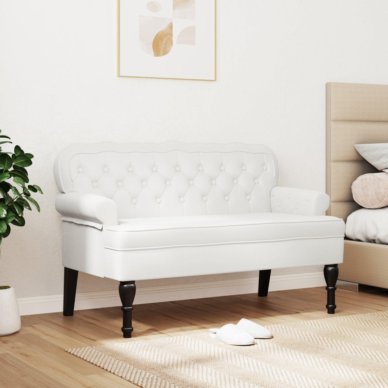Chesterfield Bench White 119.5 x 64.5 x 75 cm Artificial Leather