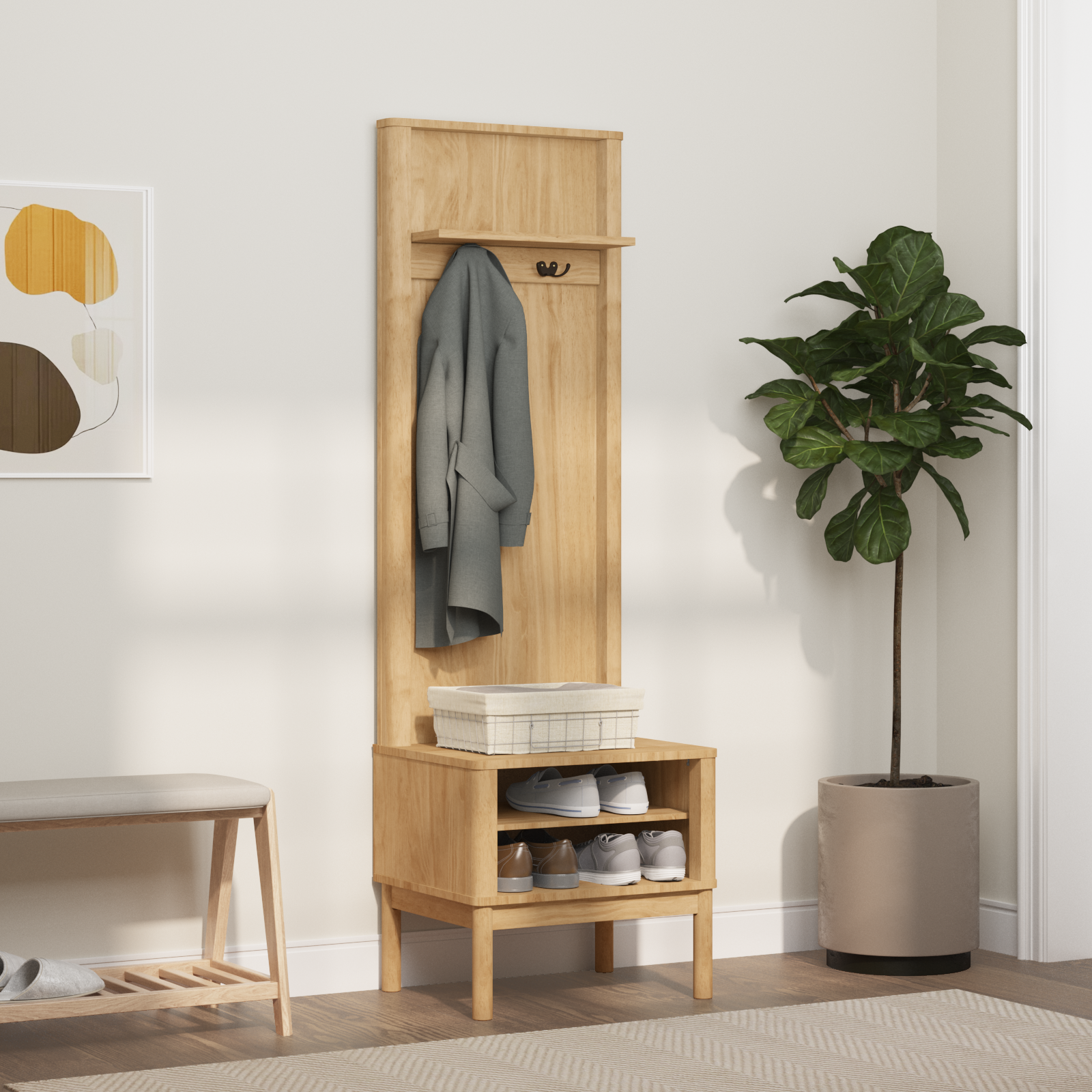 Hallway cabinet FLORO Waxed brown 50 x 40 x 158 cm