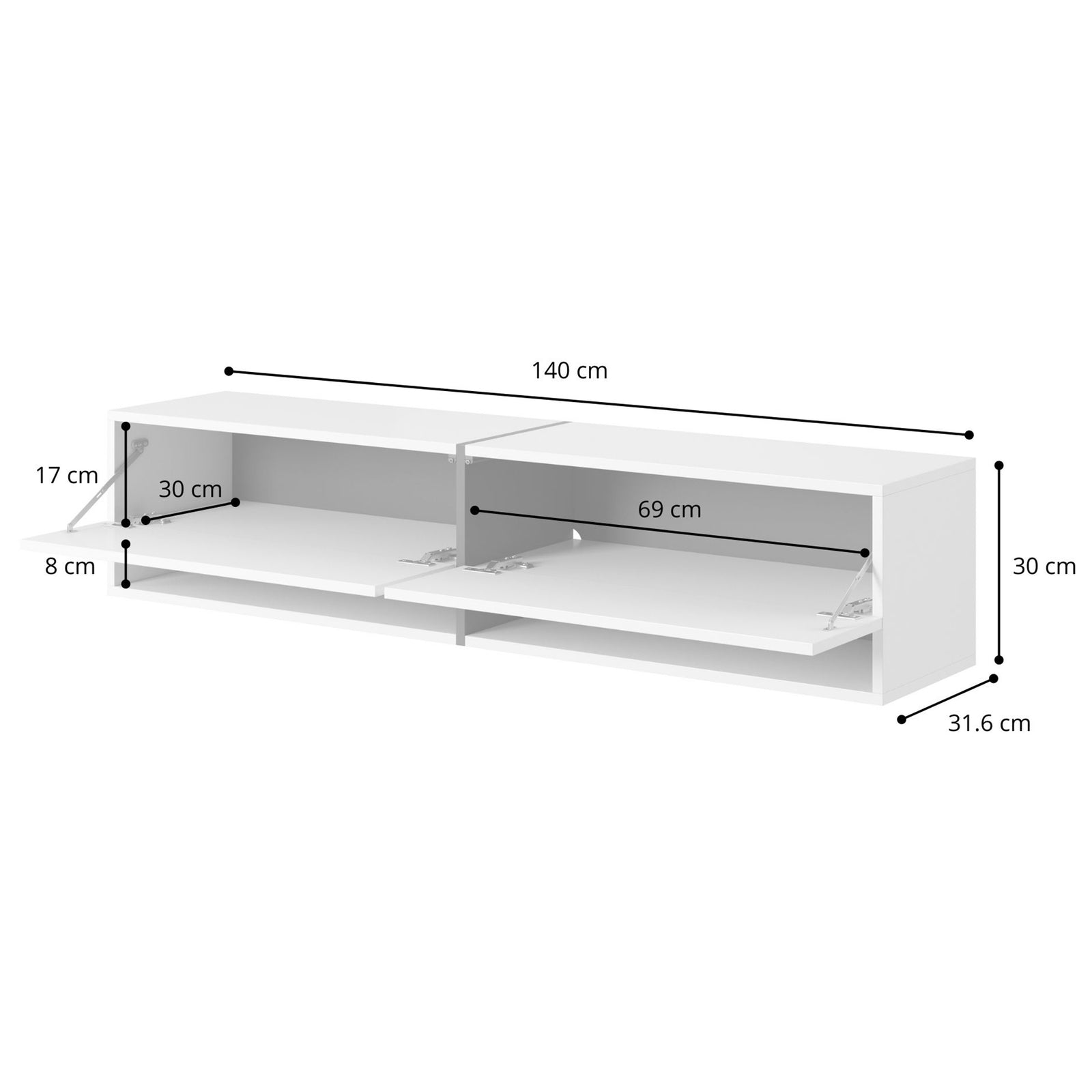 TV staliukas MIRRGO, baltas, 140 cm