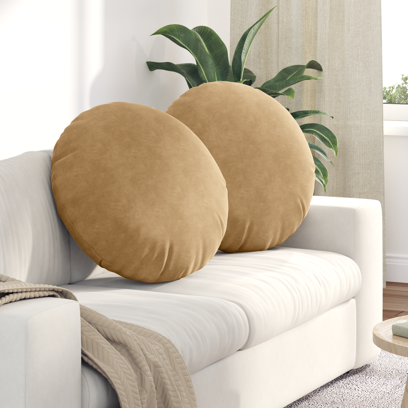 Seat cushions 2 pcs Brown Ø 40 x 13 cm Velvet