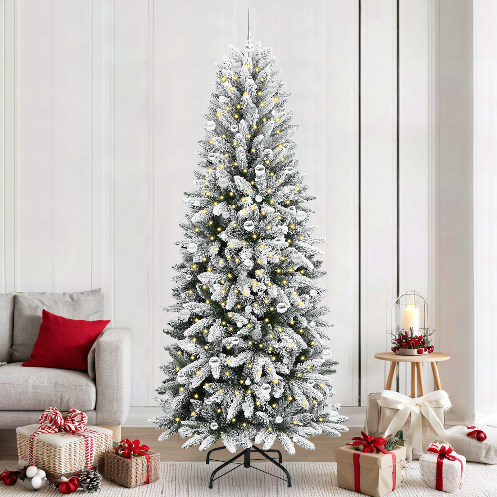 Artificial Christmas tree with 300 LED stand White 240 cm