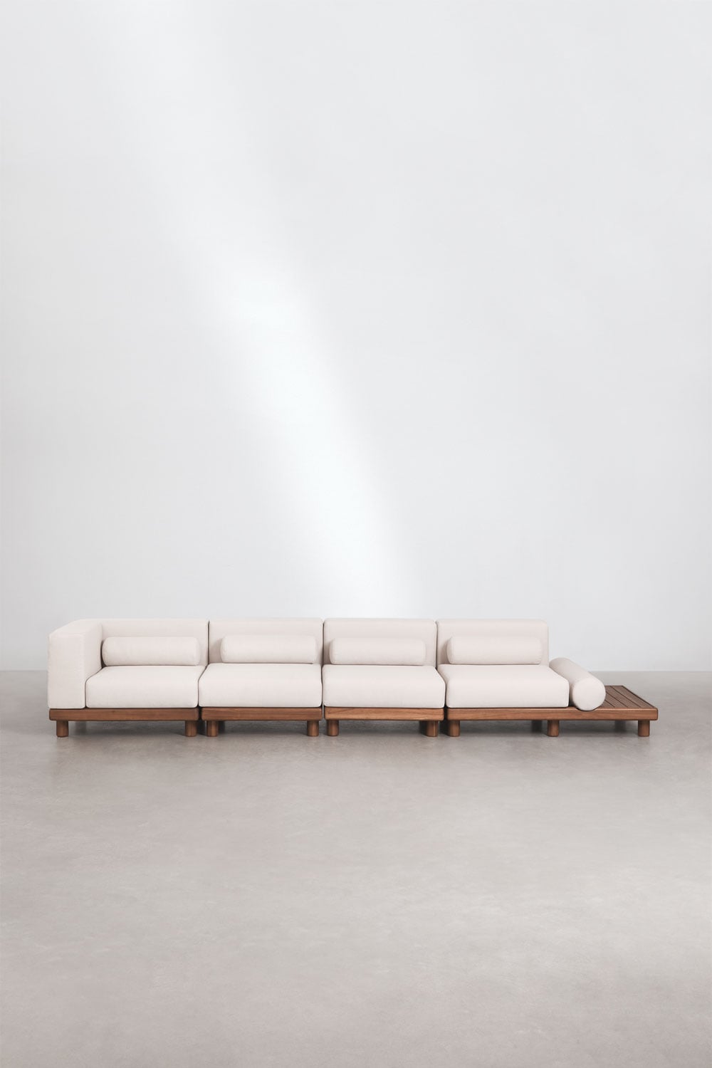 Lauko sofa KORKO su kampu ir šoniniu staliuku, 4 dalys, akacija