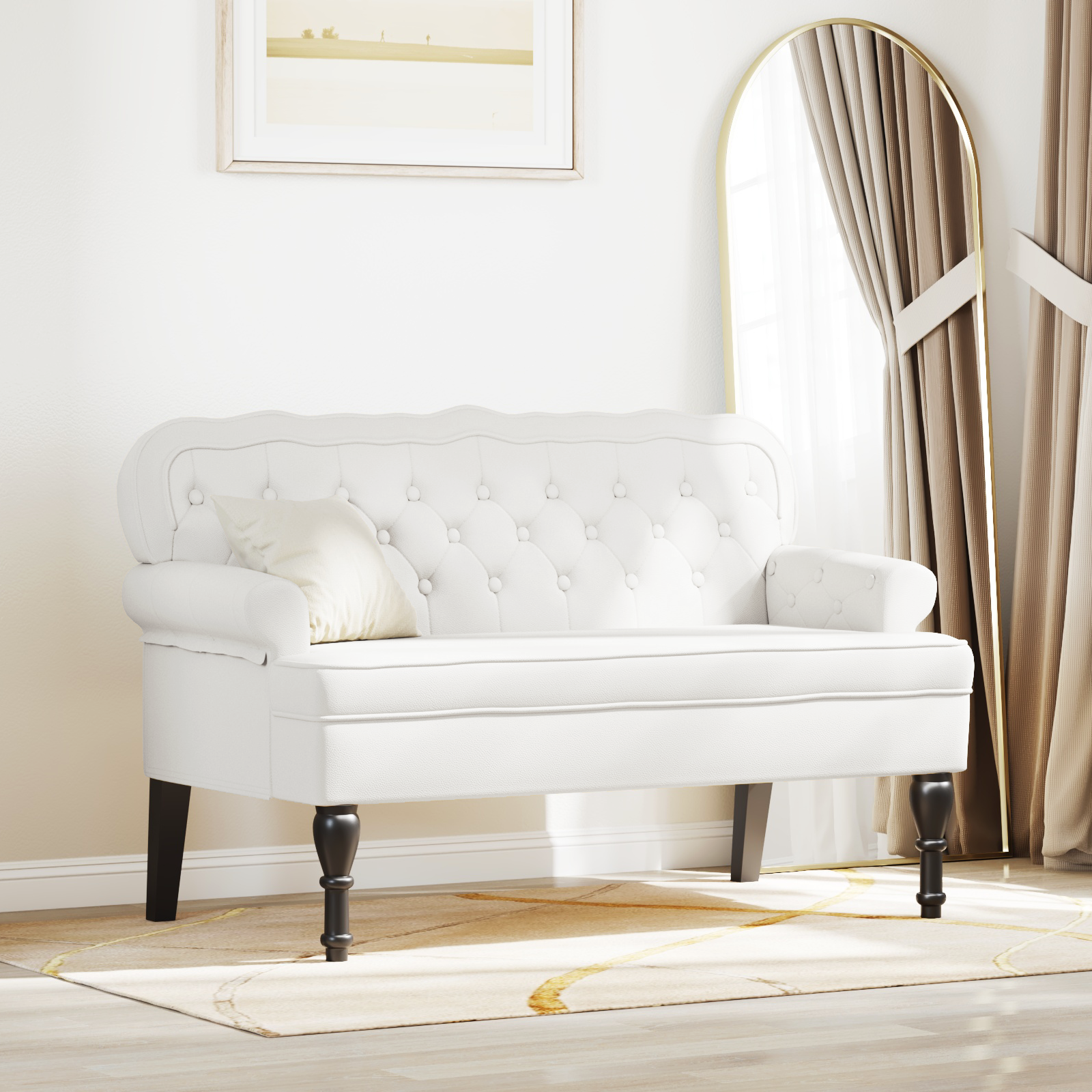 Chesterfield Bench White 119.5 x 64.5 x 75 cm Artificial Leather