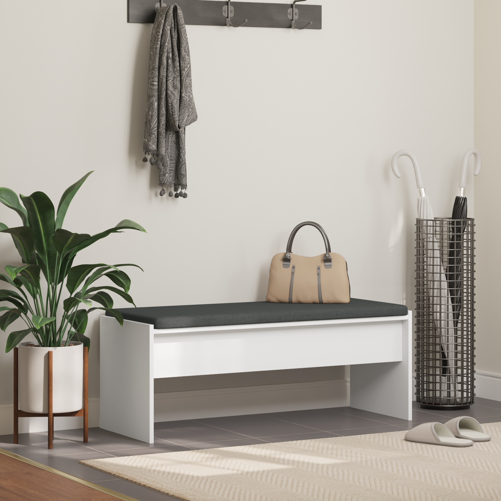 Hallway bench with cushion White 100 x 38 x 46 cm