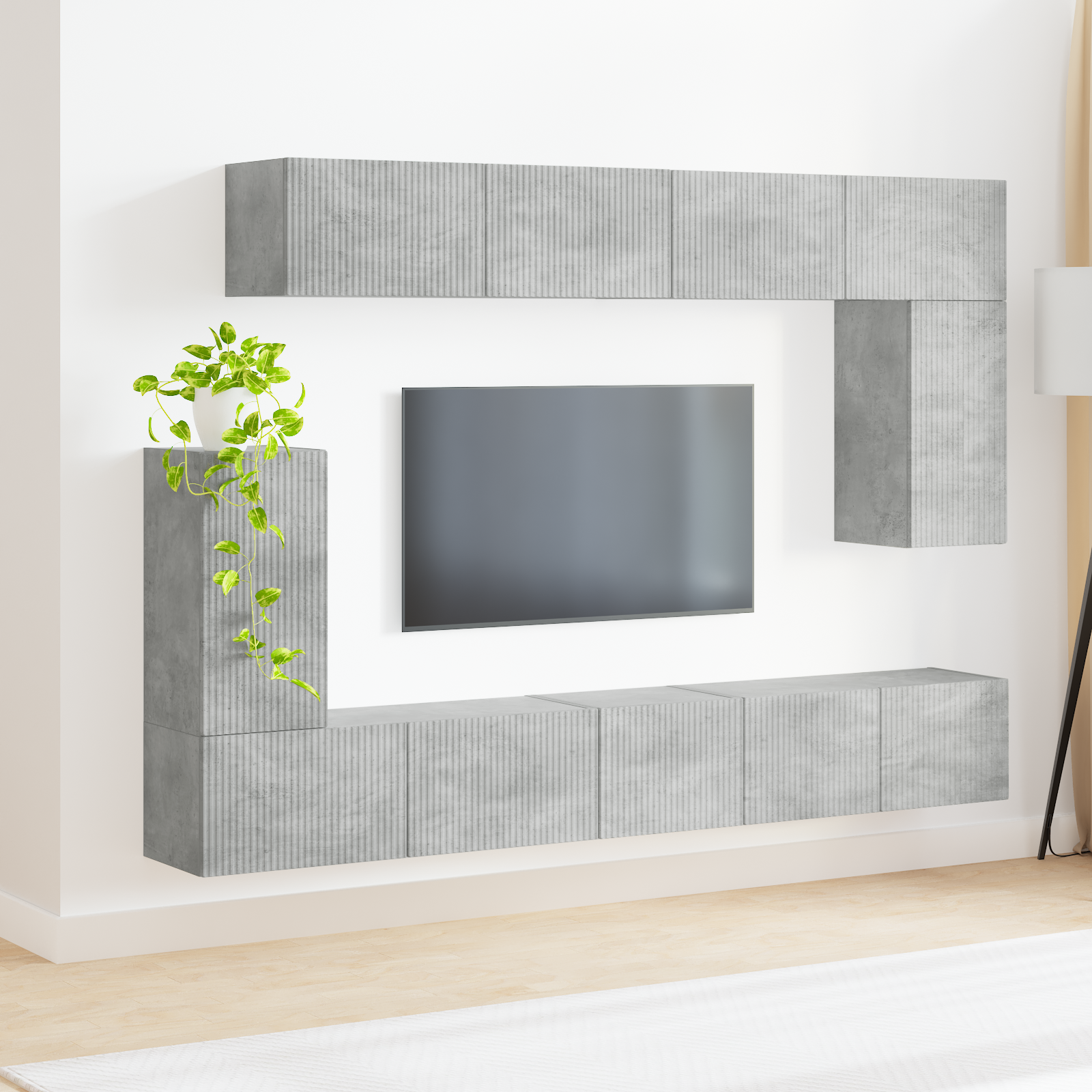 TV spintelių komplektas 5 pcs Betono pilka Apdirbta mediena