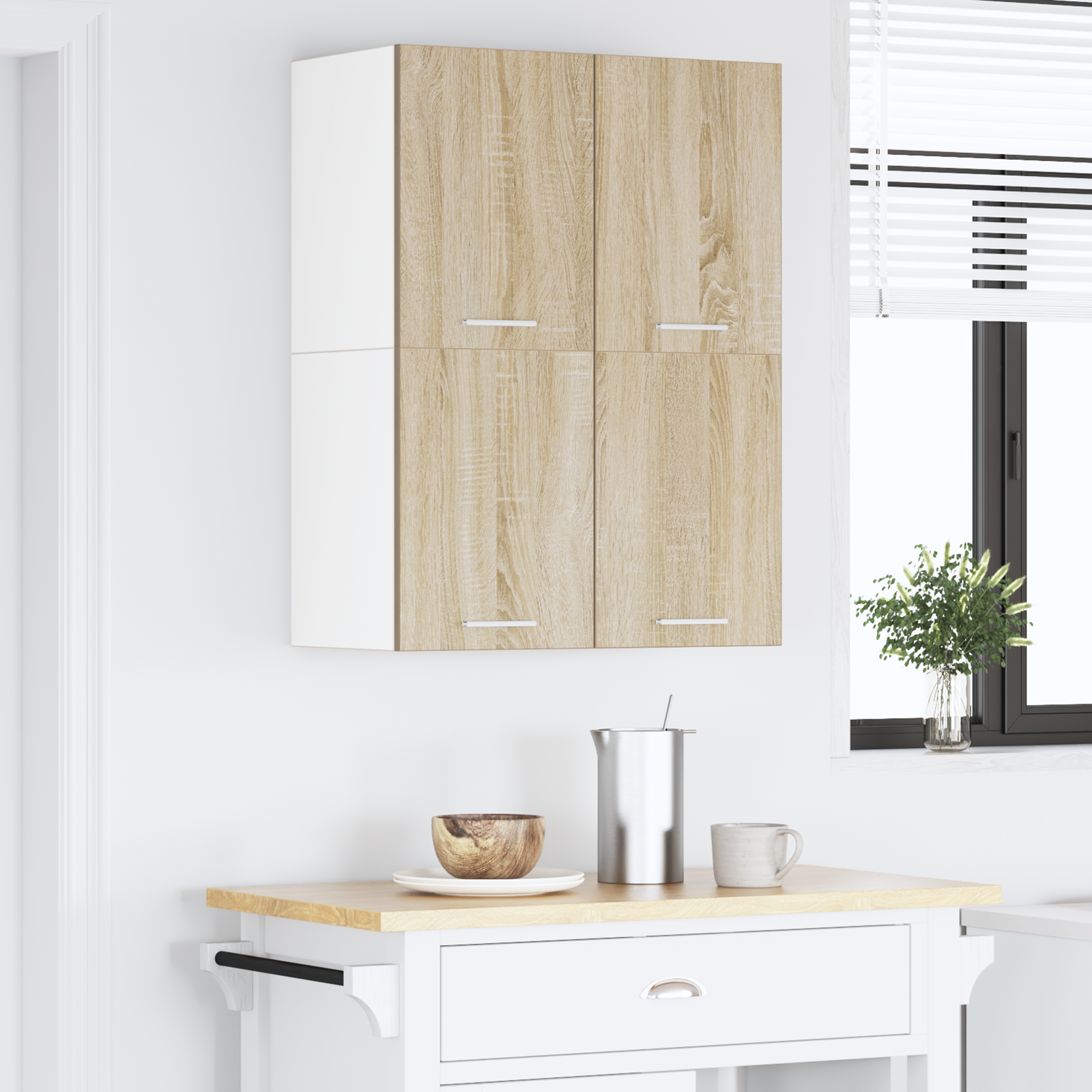 Wall cabinet Riga 2 pcs Sonoma oak and white