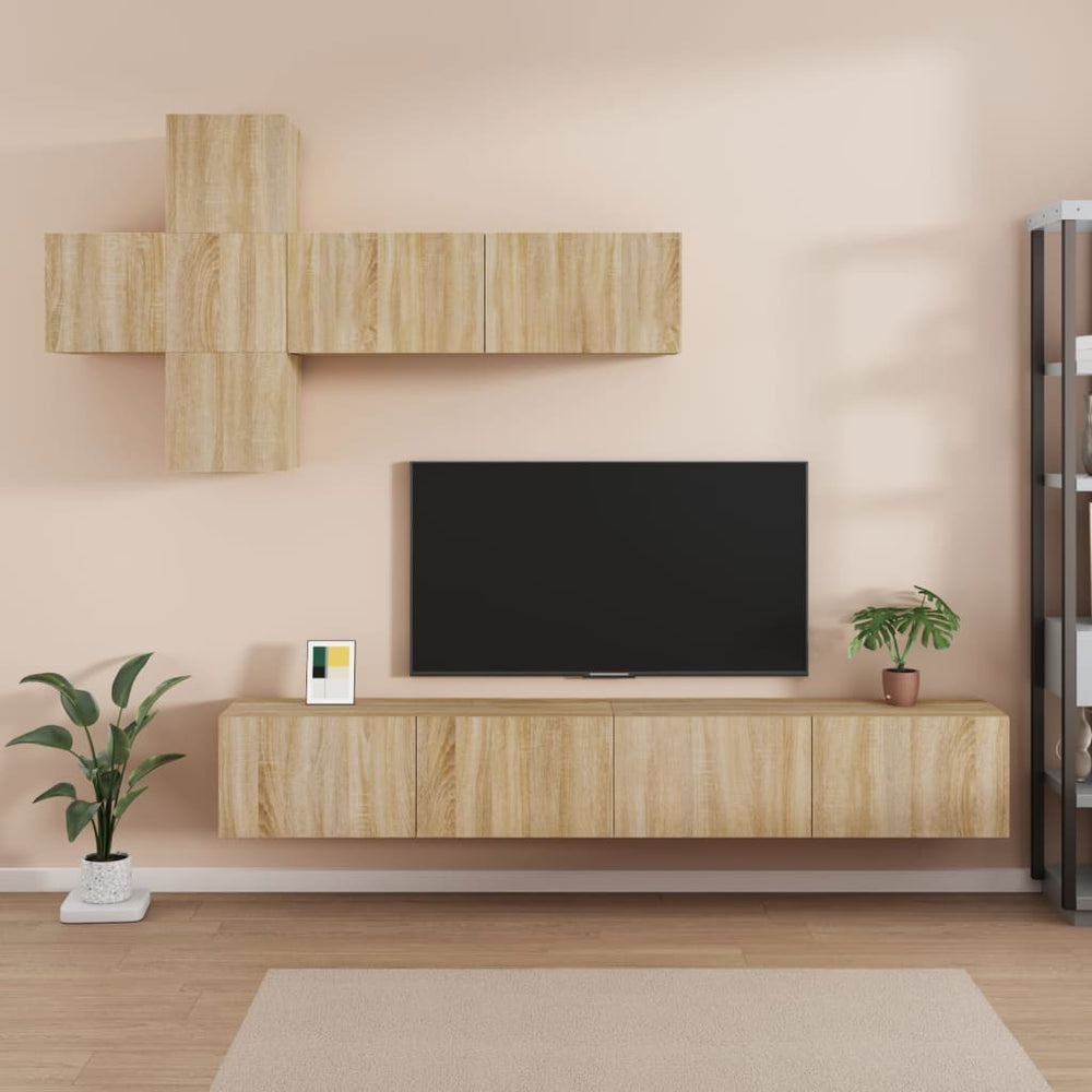 Televizoriaus spintelių komplektas, 7 dalių, ąžuolo, mediena