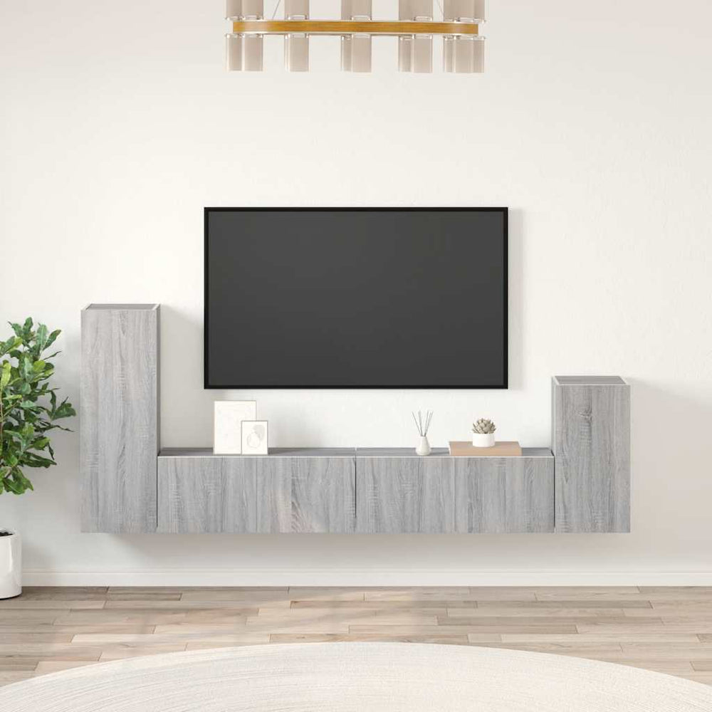 TV spintelių komplektas, 4 dalių, pilkas ąžuolo, mediena