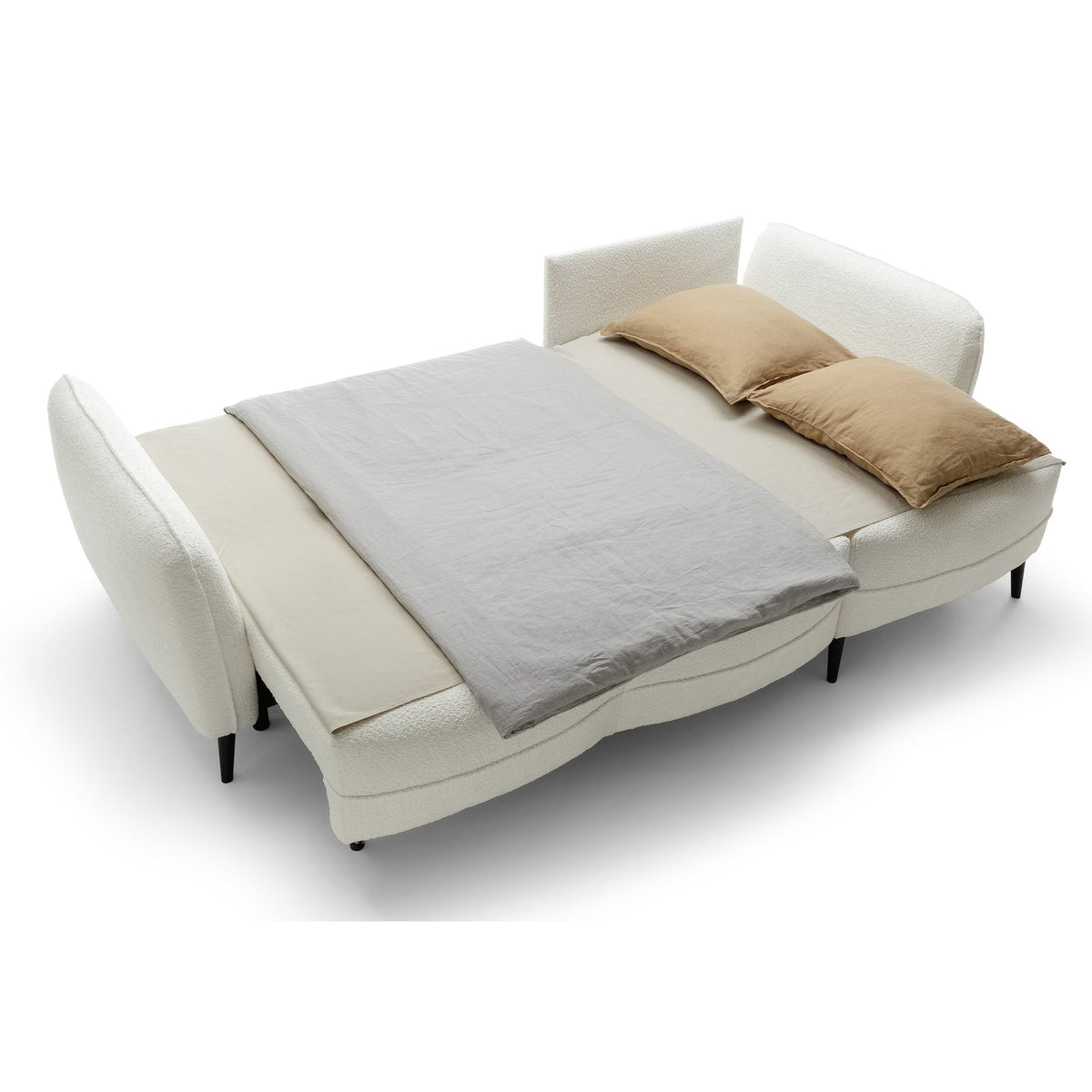 Kampinė sofa MILA, kreminė, dešinė spalvų derinys interjere