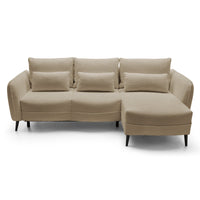 Kampinė sofa MILA, smėlinė, dešinė – apatinė dalis su kojelėmis
