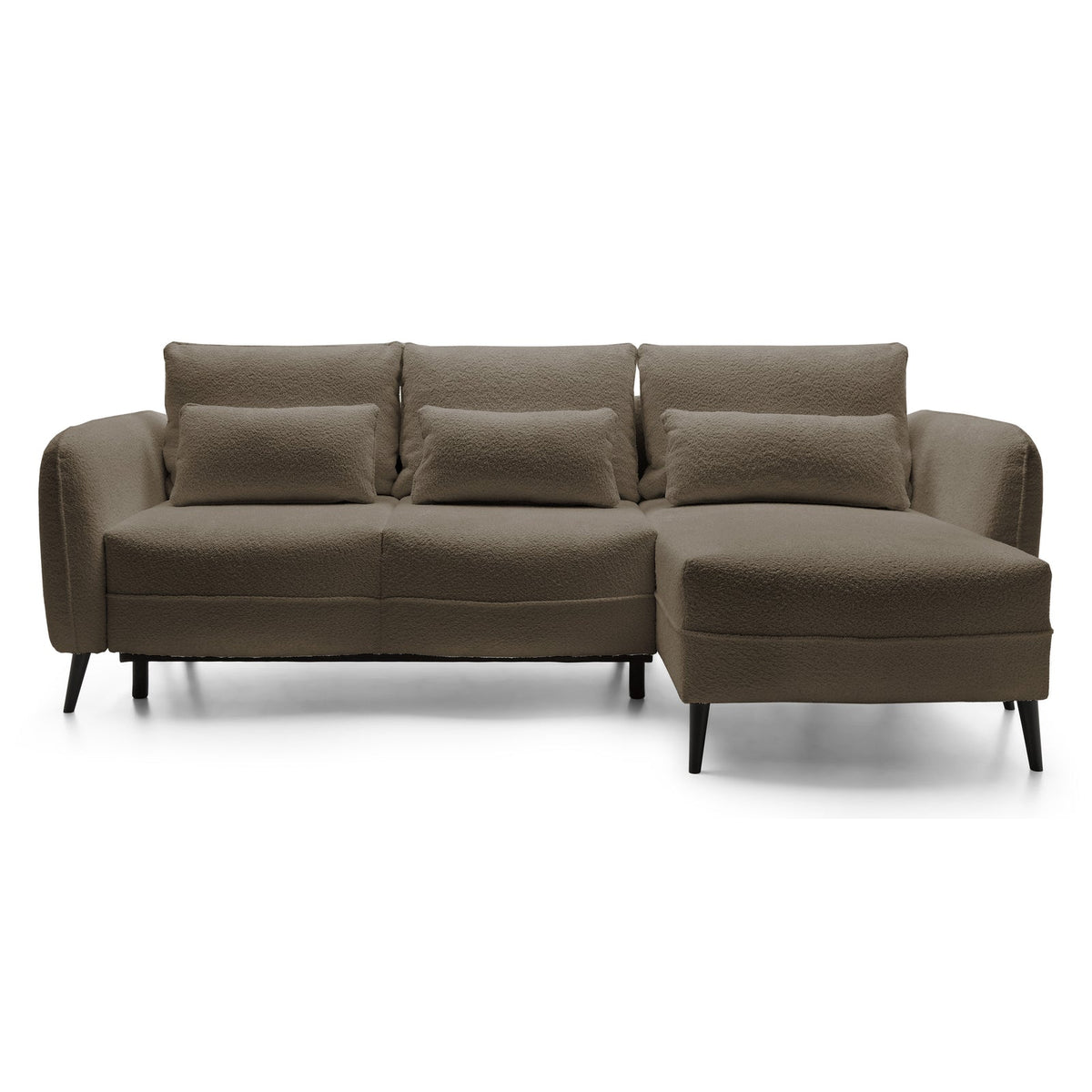 Kampinė sofa MILA, rudas, dešinė svetainės kompozicijoje