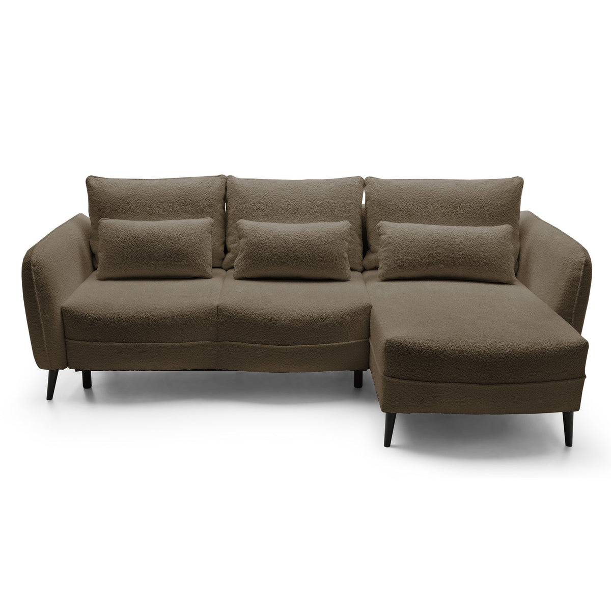 Kampinė sofa MILA, rudas, dešinė miegamojo kompozicijoje