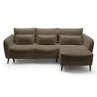 Kampinė sofa MILA, rudas, dešinė miegamojo kompozicijoje