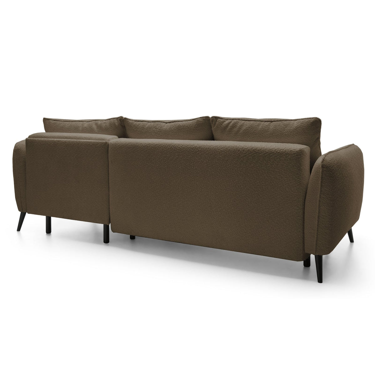 Kampinė sofa MILA, rudas, dešinė su užuolaidomis fone