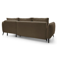 Kampinė sofa MILA, rudas, dešinė su užuolaidomis fone