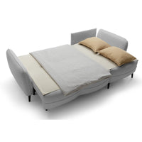 Kampinė sofa MILA, šviesiai pilka bouclé – matinio paviršiaus detalė