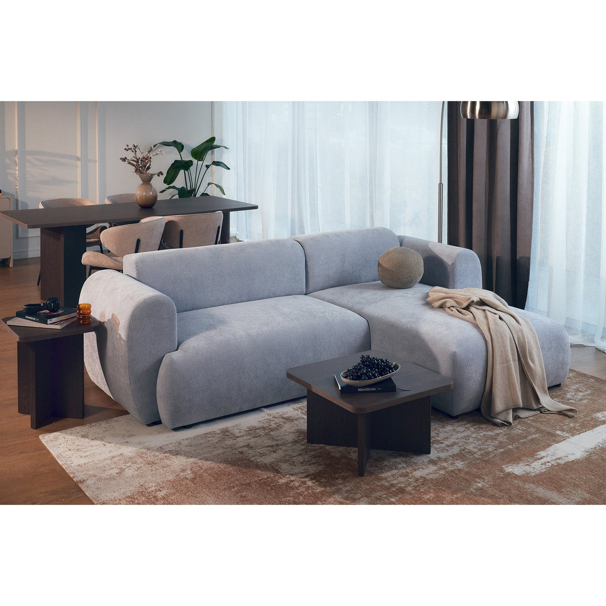 Kampinė sofa-lova EMIA, žydra, dešinė