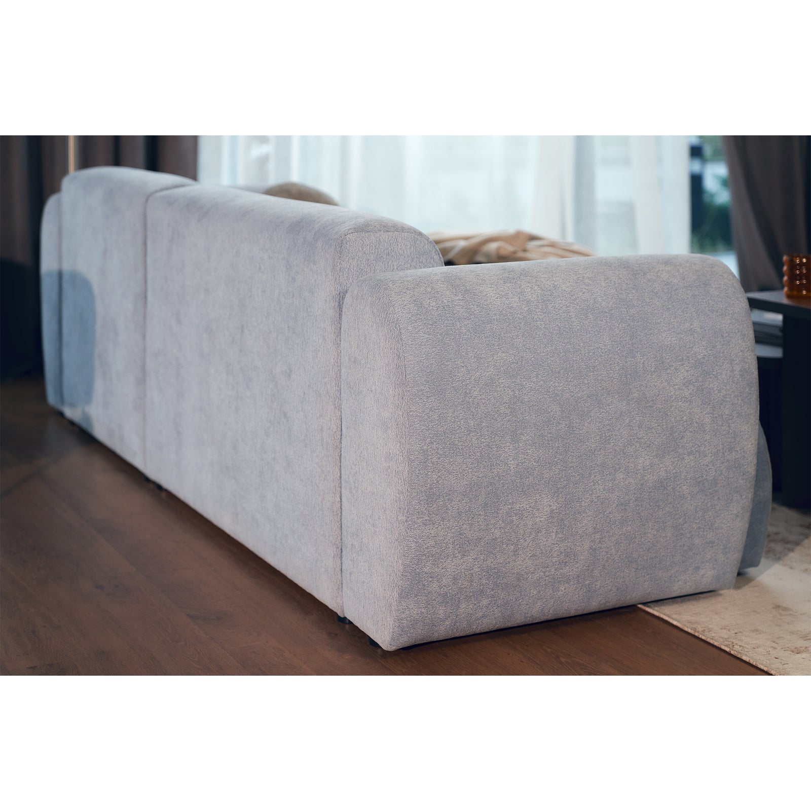 Kampinė sofa-lova EMIA, žydra, dešinė