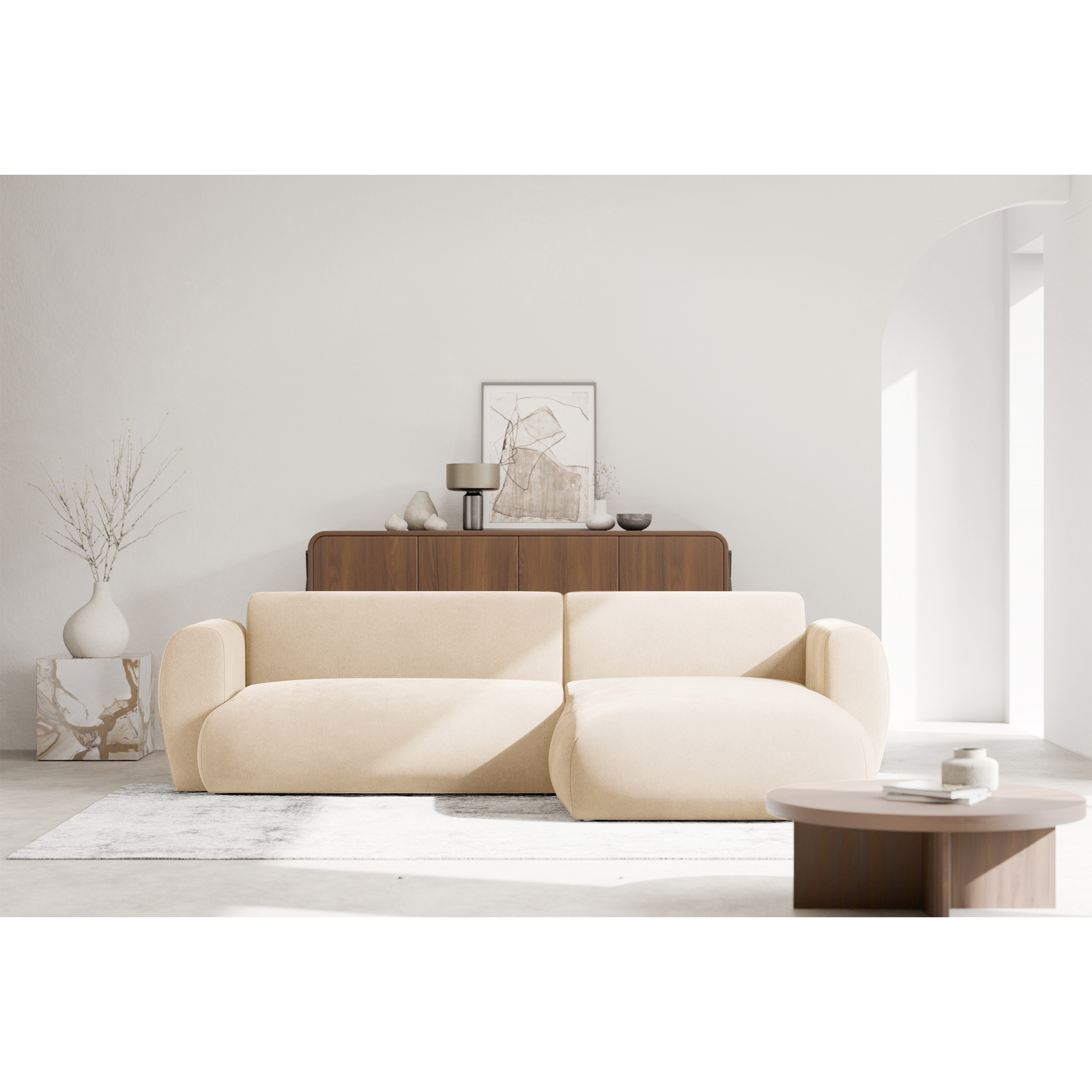 Kampinė sofa-lova EMIA, šviesiai smėlinė, dešinė