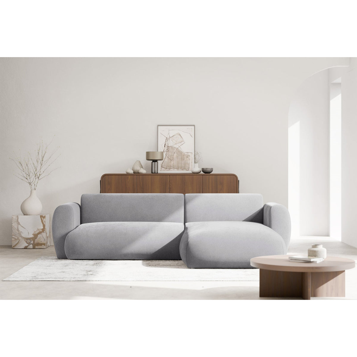 Kampinė sofa-lova EMIA, pilka, dešinė