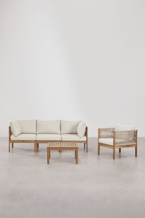 Modulinė lauko sofa KORKO su foteliu ir staliuku, akacija