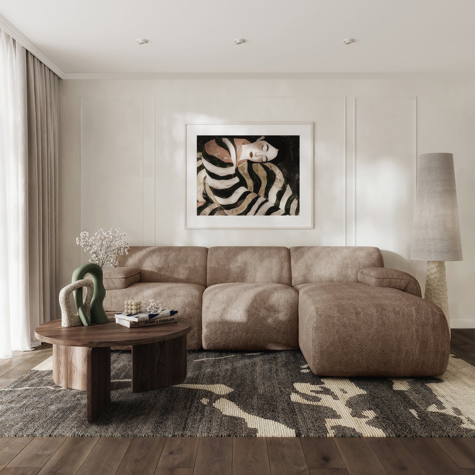 Kampinė sofa-lova HUGGLI, šviesiai ruda, dešinė