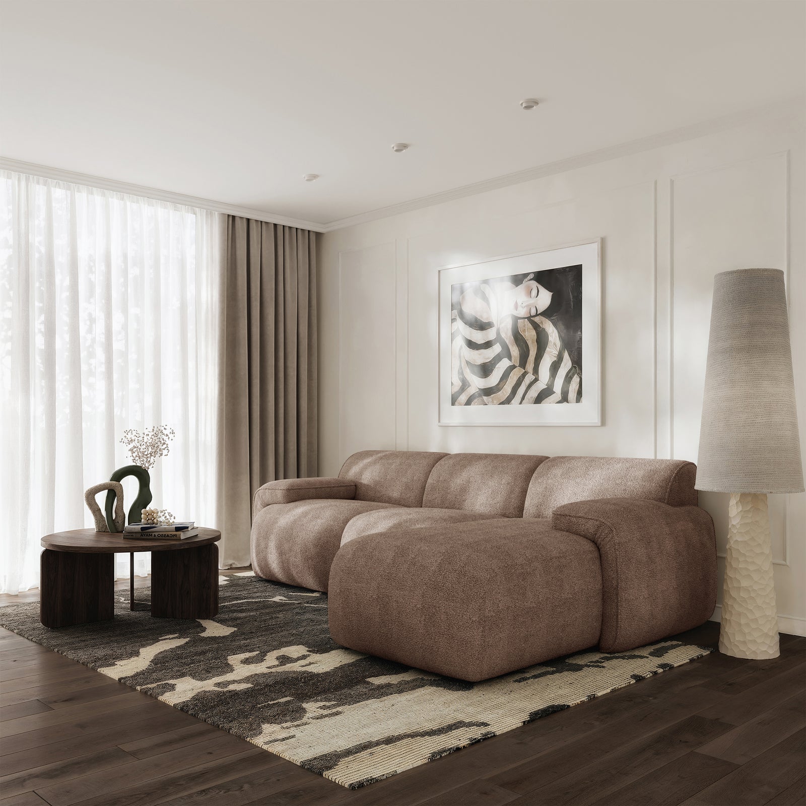 Kampinė sofa-lova HUGGLI, šviesiai ruda, dešinė