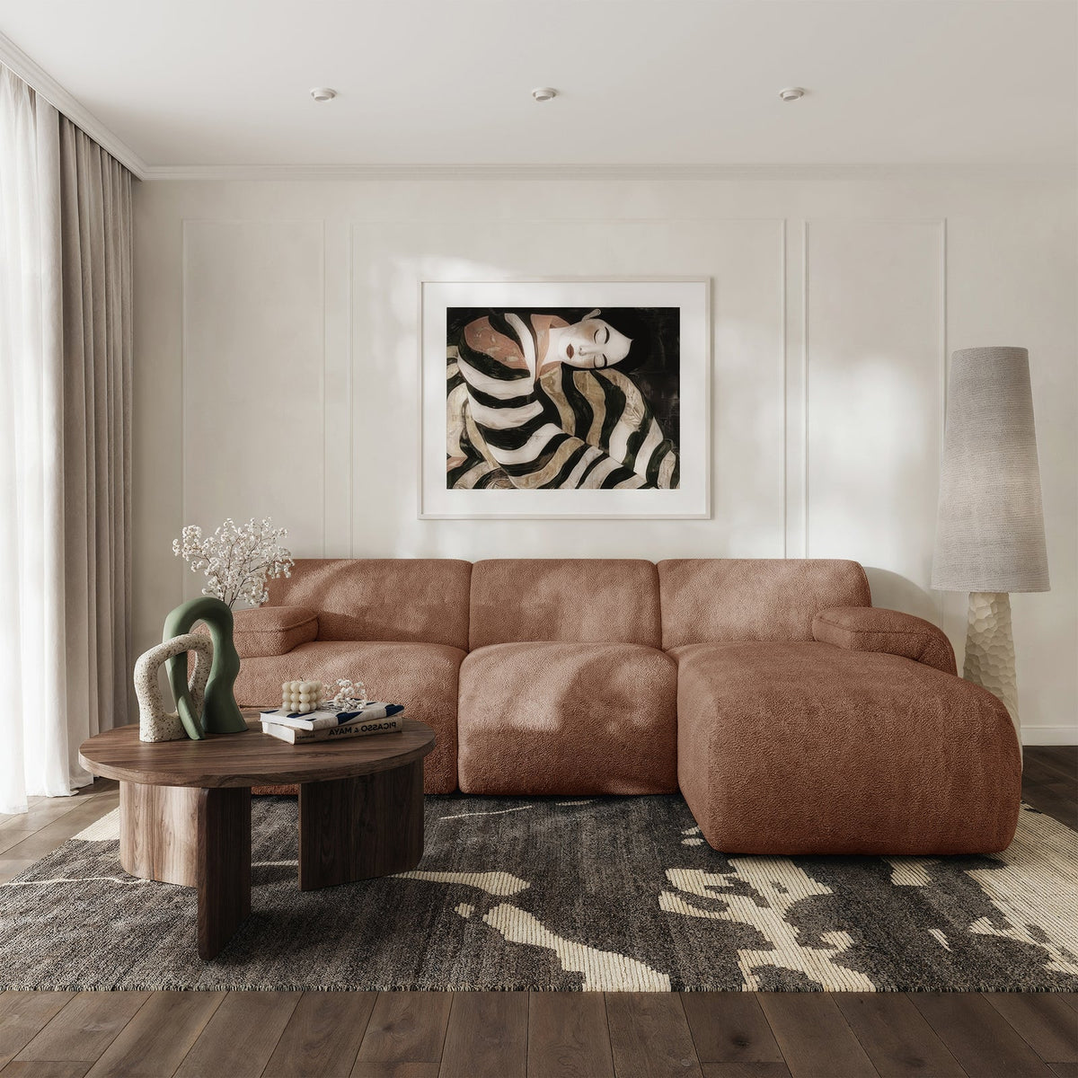 Kampinė sofa-lova HUGGLI, varinė, dešinė
