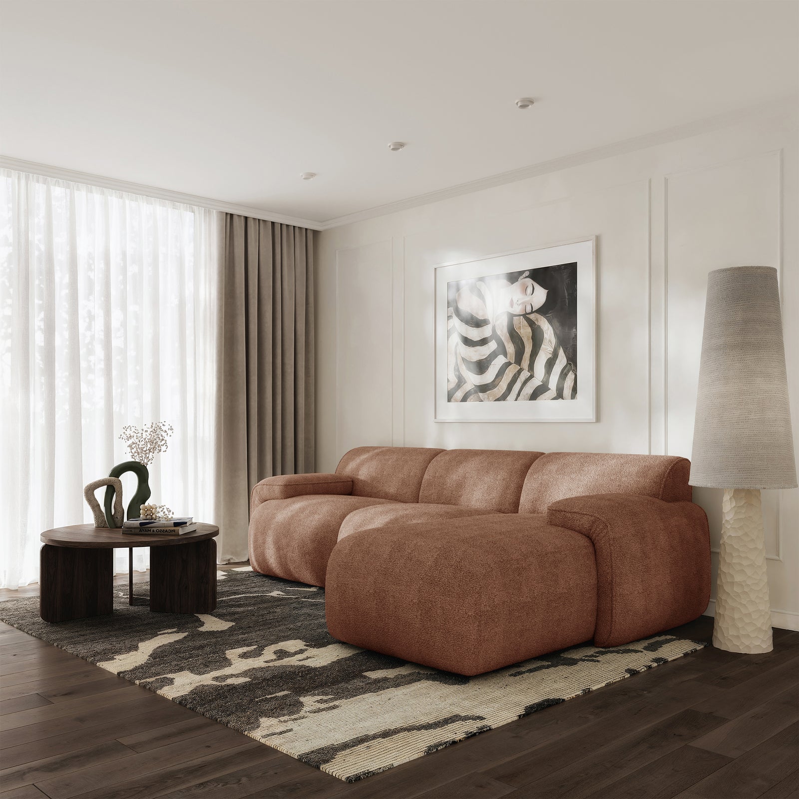 Kampinė sofa-lova HUGGLI, varinė, dešinė