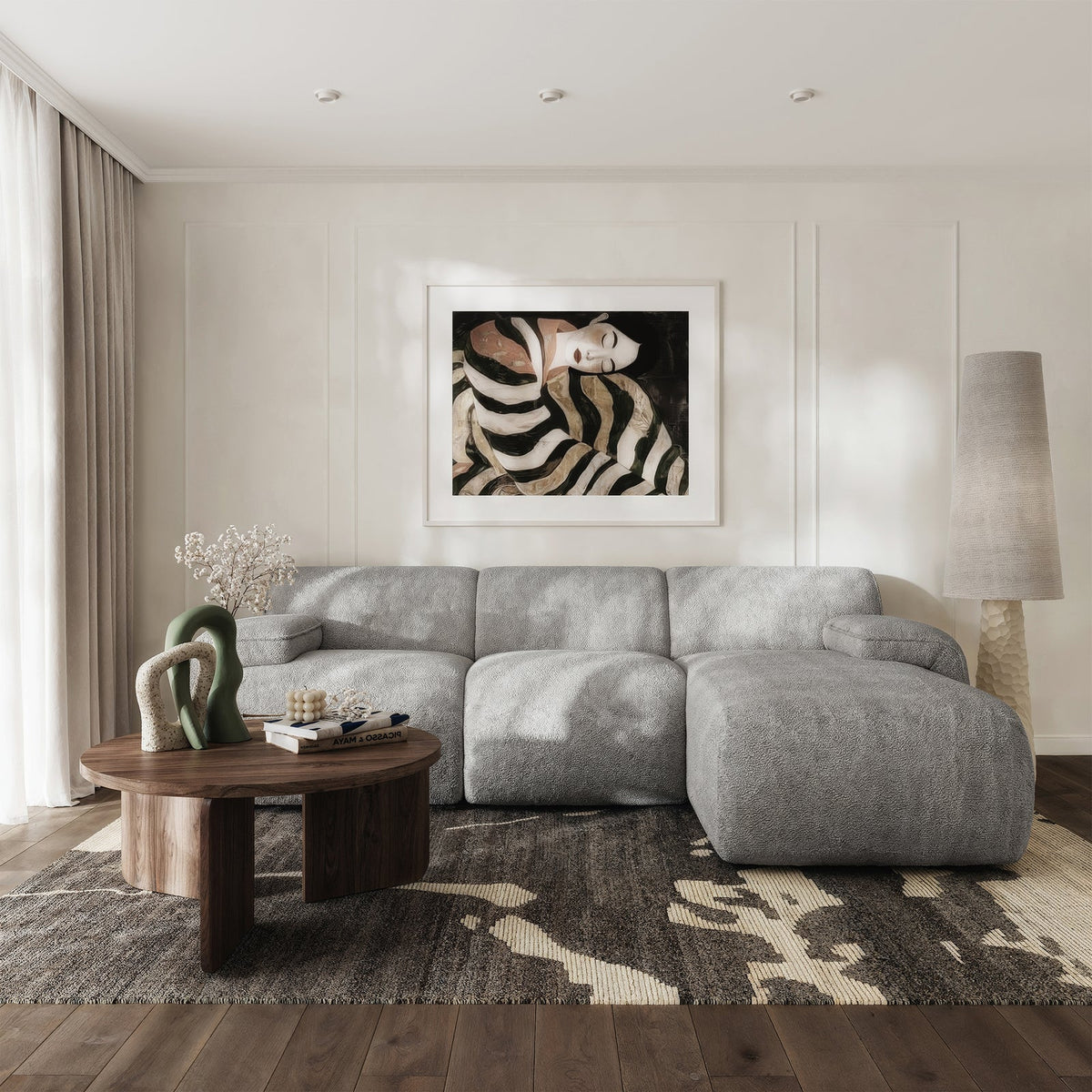 Kampinė sofa-lova HUGGLI, pilka, dešinė