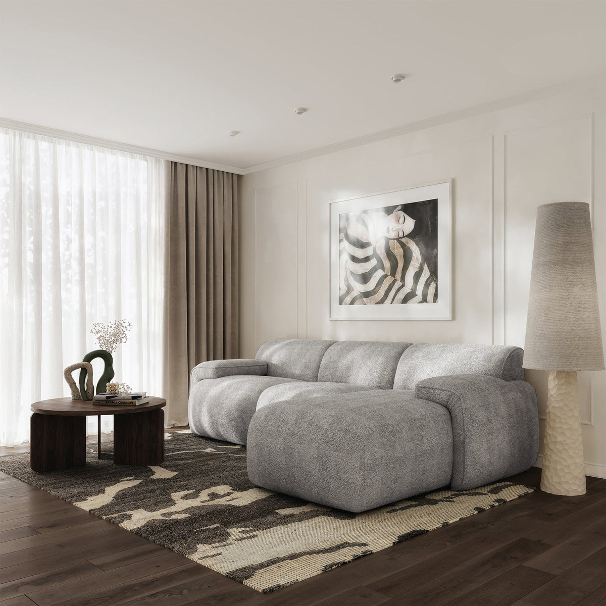 Kampinė sofa-lova HUGGLI, pilka, dešinė
