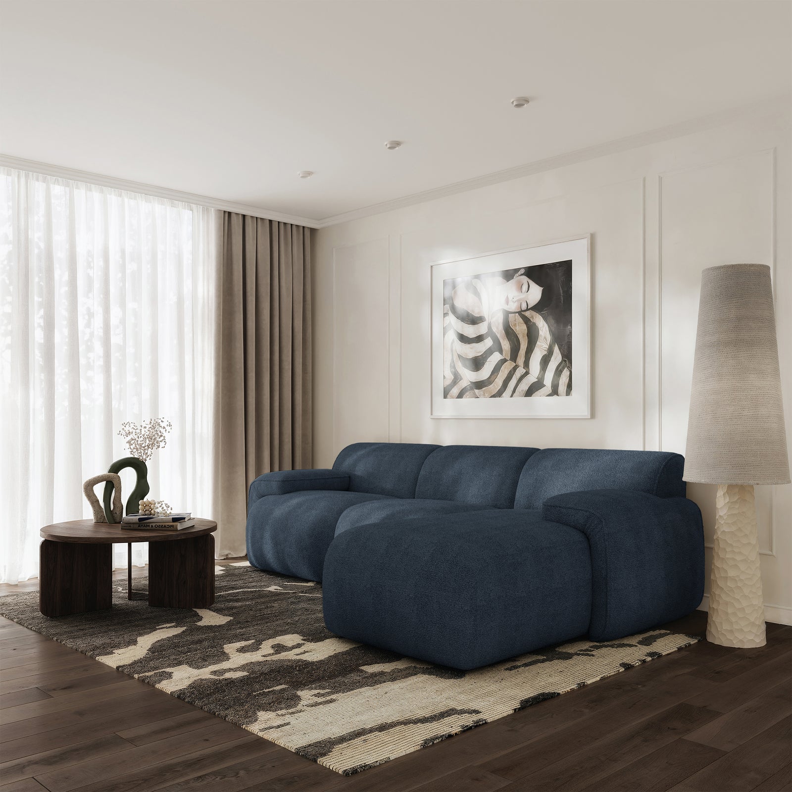 Kampinė sofa-lova HUGGLI, tamsiai mėlyna, dešinė